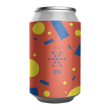 Six Connections IPA beer can. Red, blue and yellow design.